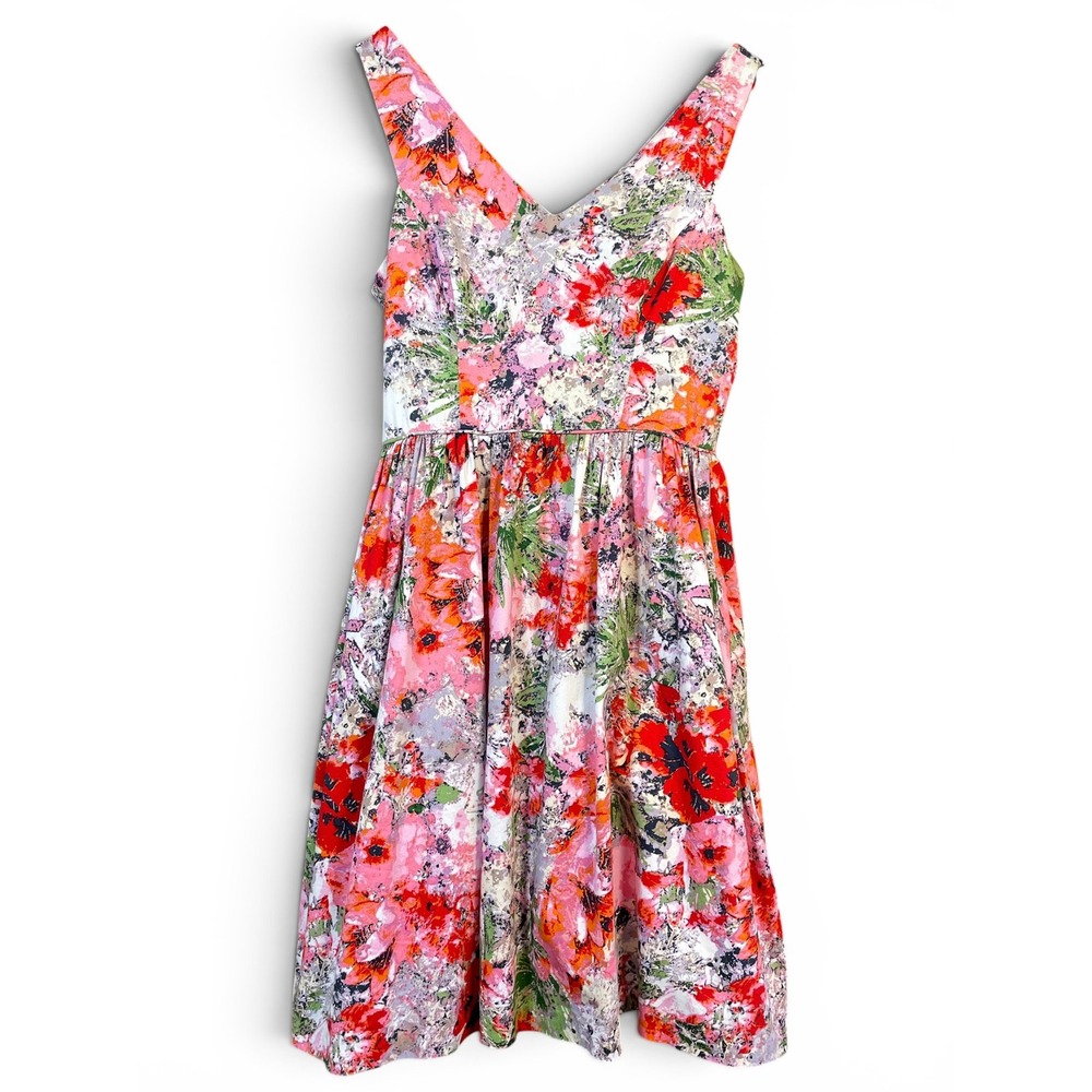 Maggy London Womens 10 Floral Fit & Flare‎ Dress V-Neck Pockets Wedding Guest